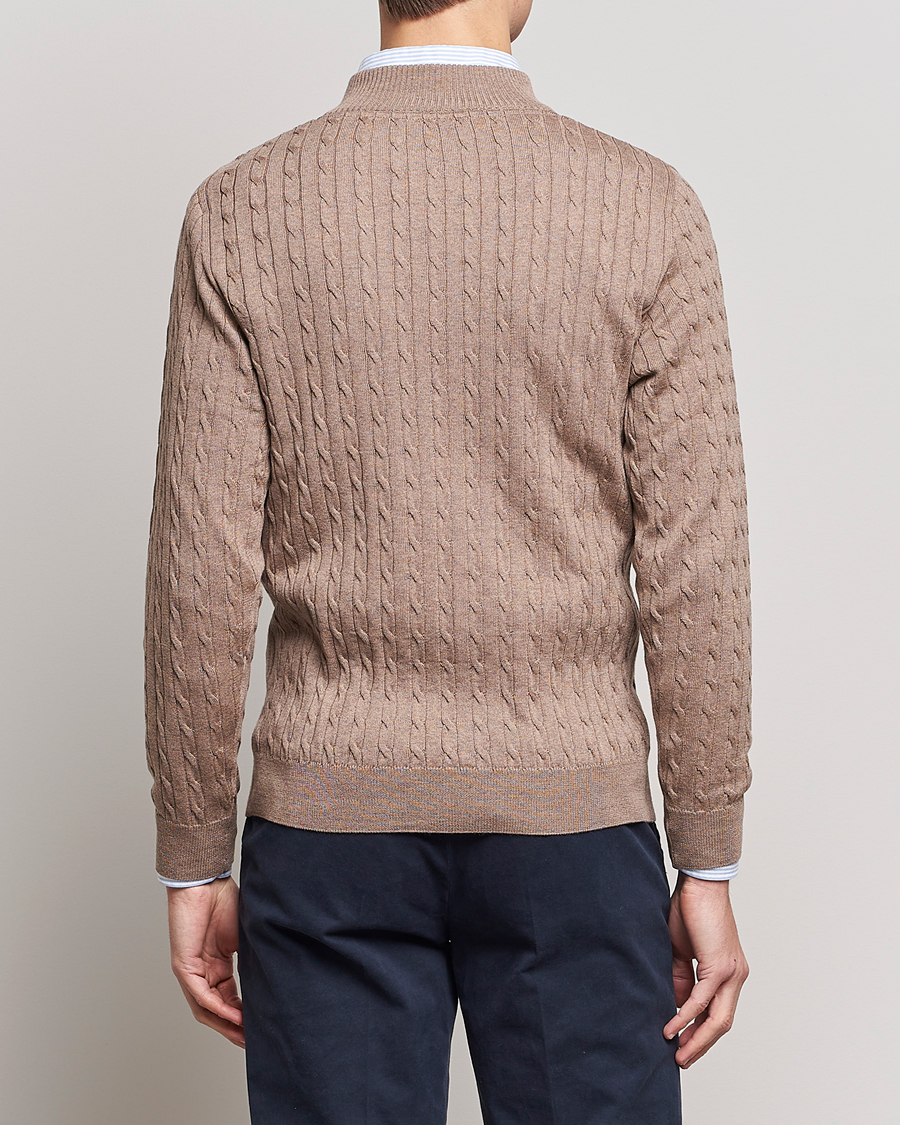 Herr | Tröjor | Stenströms | Merino Wool Cable Half Zip Camel