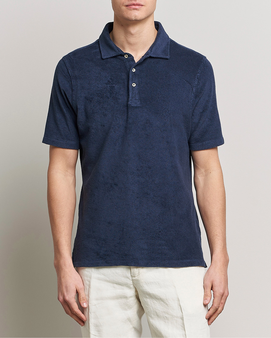 Herr | Pikéer | Stenströms | Terry Cotton Poloshirt Navy