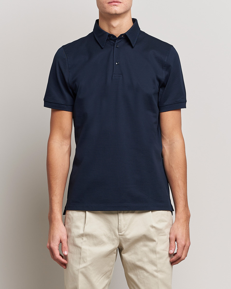 Herr | Kortärmade pikéer | Stenströms | Cotton Polo Shirt Navy