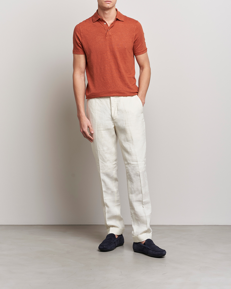 Herr | Pikéer | Stenströms | Linen Polo Shirt Rust