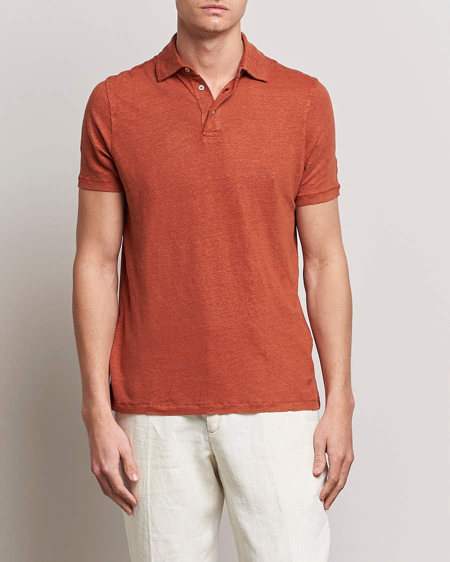 Herr | Pikéer | Stenströms | Linen Polo Shirt Rust