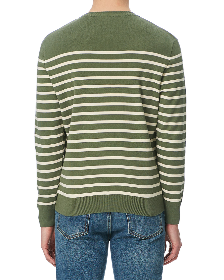Herr | Tröjor | Sunspel | Breton Stripe Crew Neck Sweater Light Khaki/Ecru