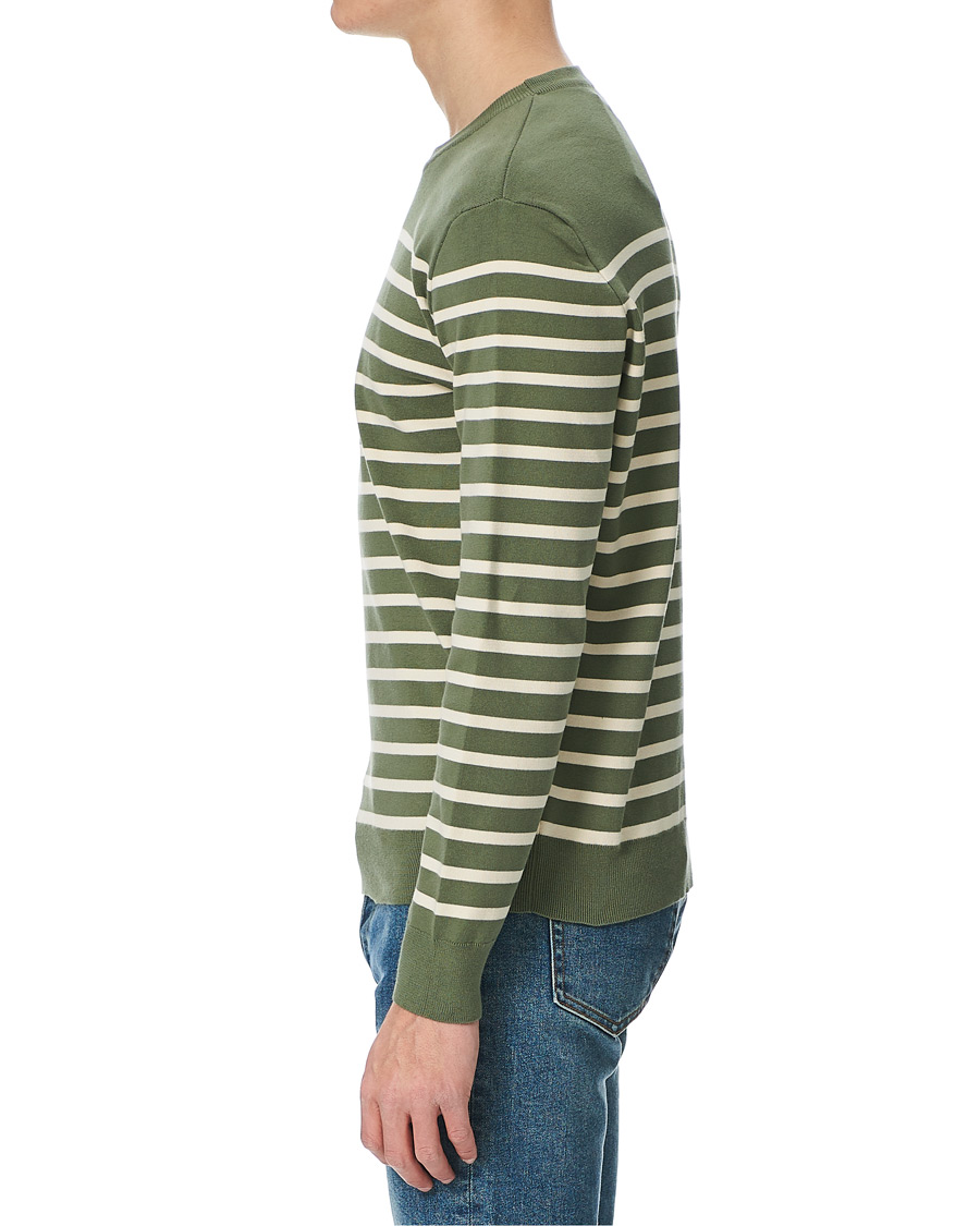 Herr | Tröjor | Sunspel | Breton Stripe Crew Neck Sweater Light Khaki/Ecru