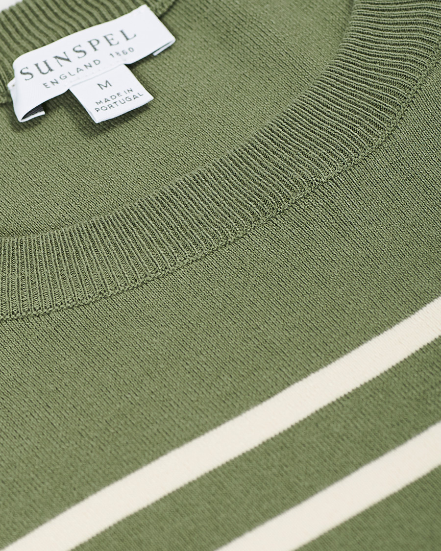 Herr | Tröjor | Sunspel | Breton Stripe Crew Neck Sweater Light Khaki/Ecru