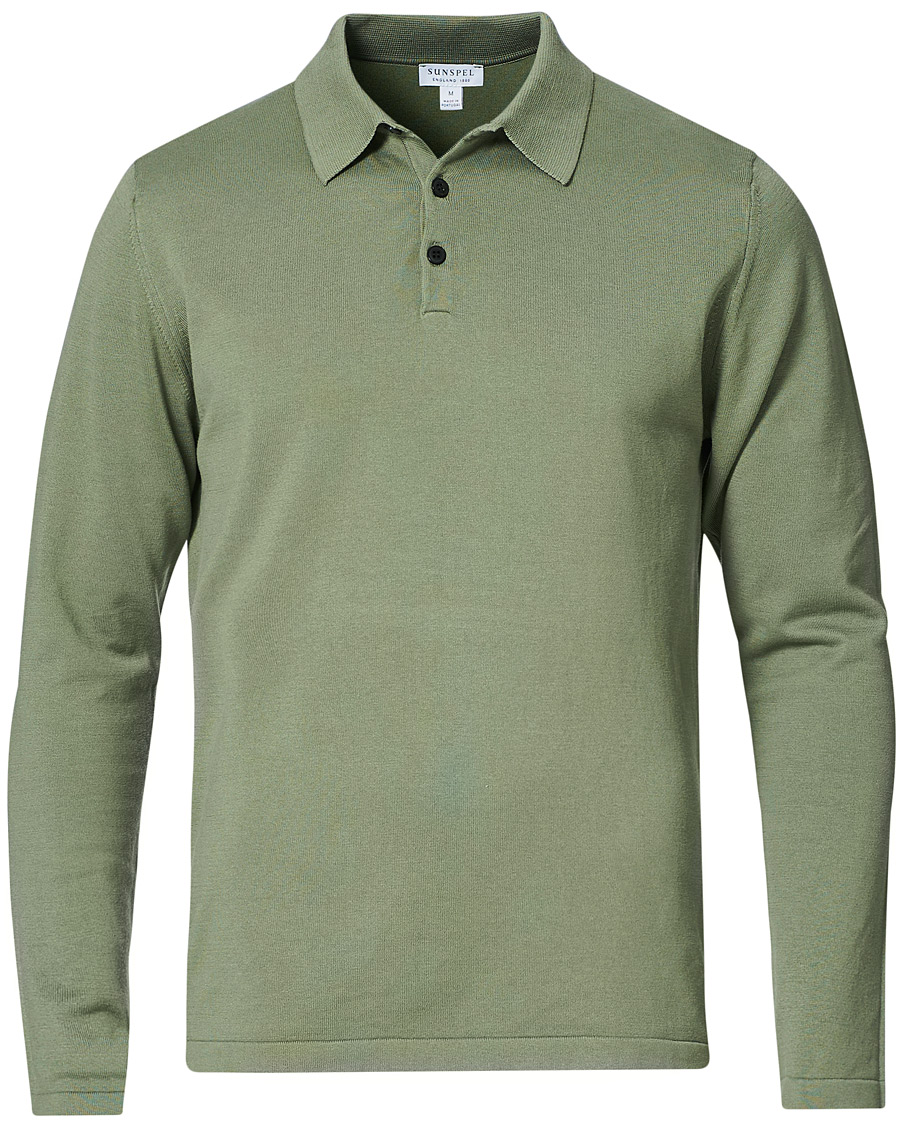 Herr | Tröjor | Sunspel | Long Sleeve Sea Island Cotton Polo Shirt Light Khaki