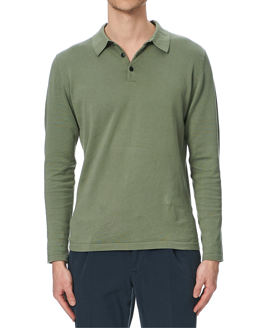 Herr | Tröjor | Sunspel | Long Sleeve Sea Island Cotton Polo Shirt Light Khaki