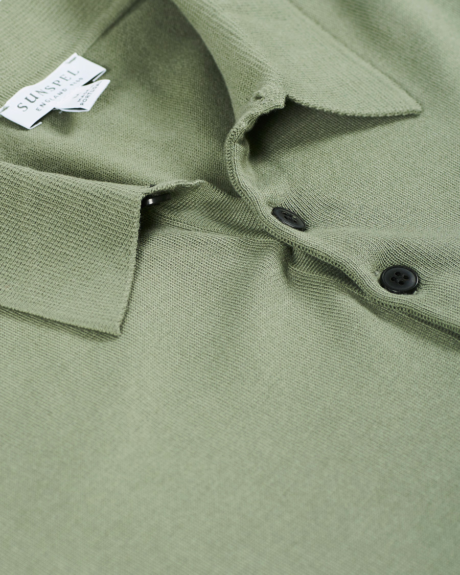 Herr | Tröjor | Sunspel | Long Sleeve Sea Island Cotton Polo Shirt Light Khaki