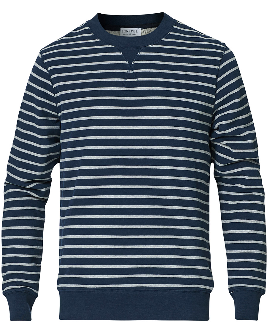 Herr | Tröjor | Sunspel | Striped Loopback Sweatshirt Navy/Grey