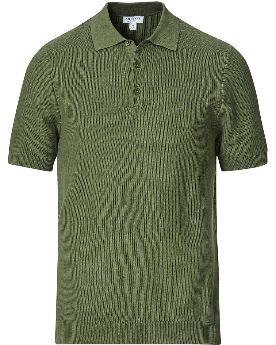 Herr | Pikéer | Sunspel | Rack Stitch Fine Knitted Polo Light Khaki