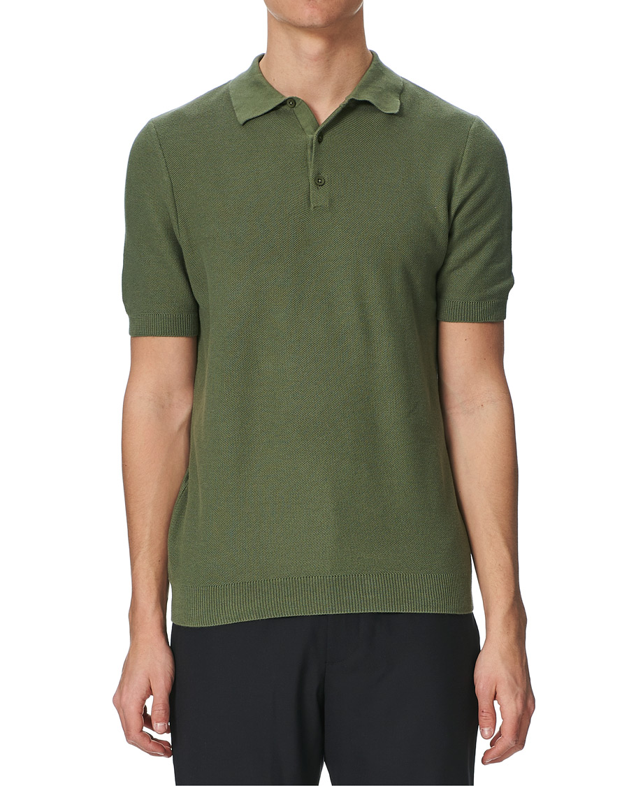 Herr | Pikéer | Sunspel | Rack Stitch Fine Knitted Polo Light Khaki