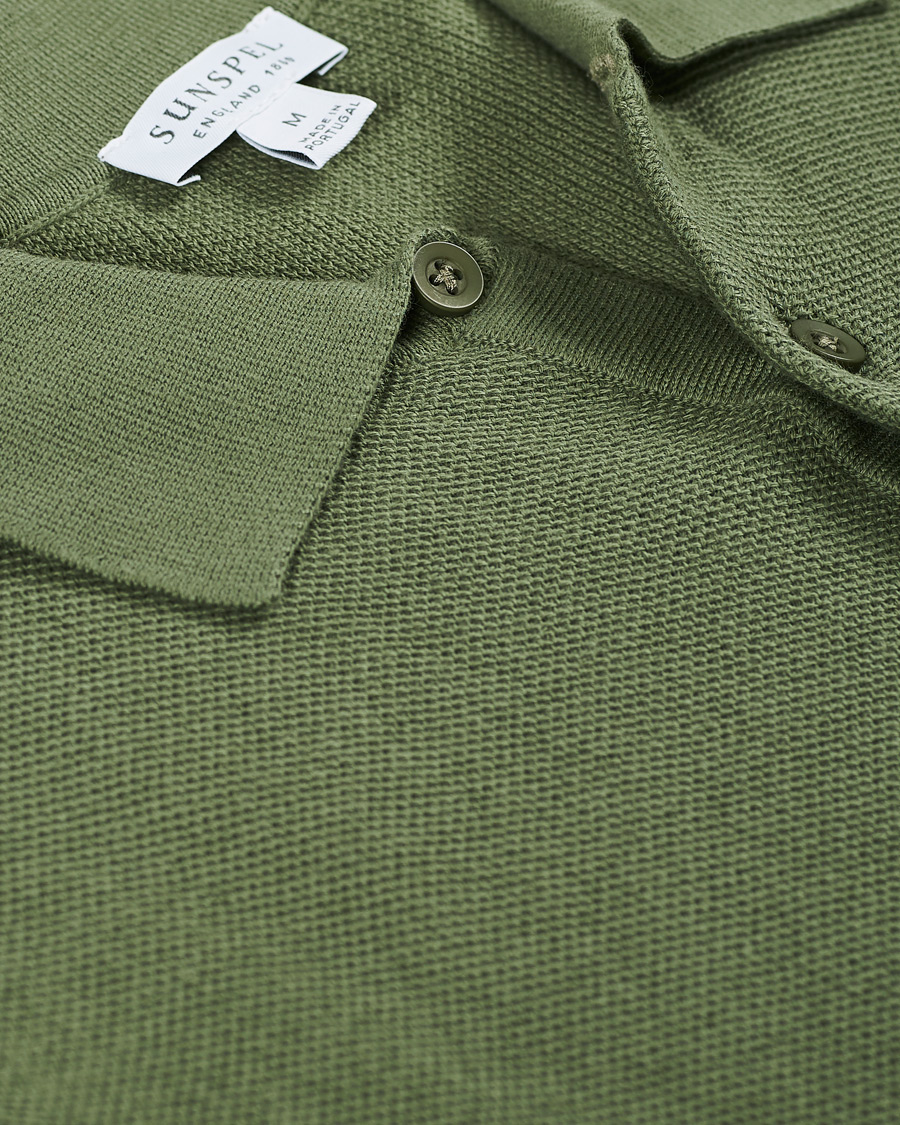 Herr | Pikéer | Sunspel | Rack Stitch Fine Knitted Polo Light Khaki