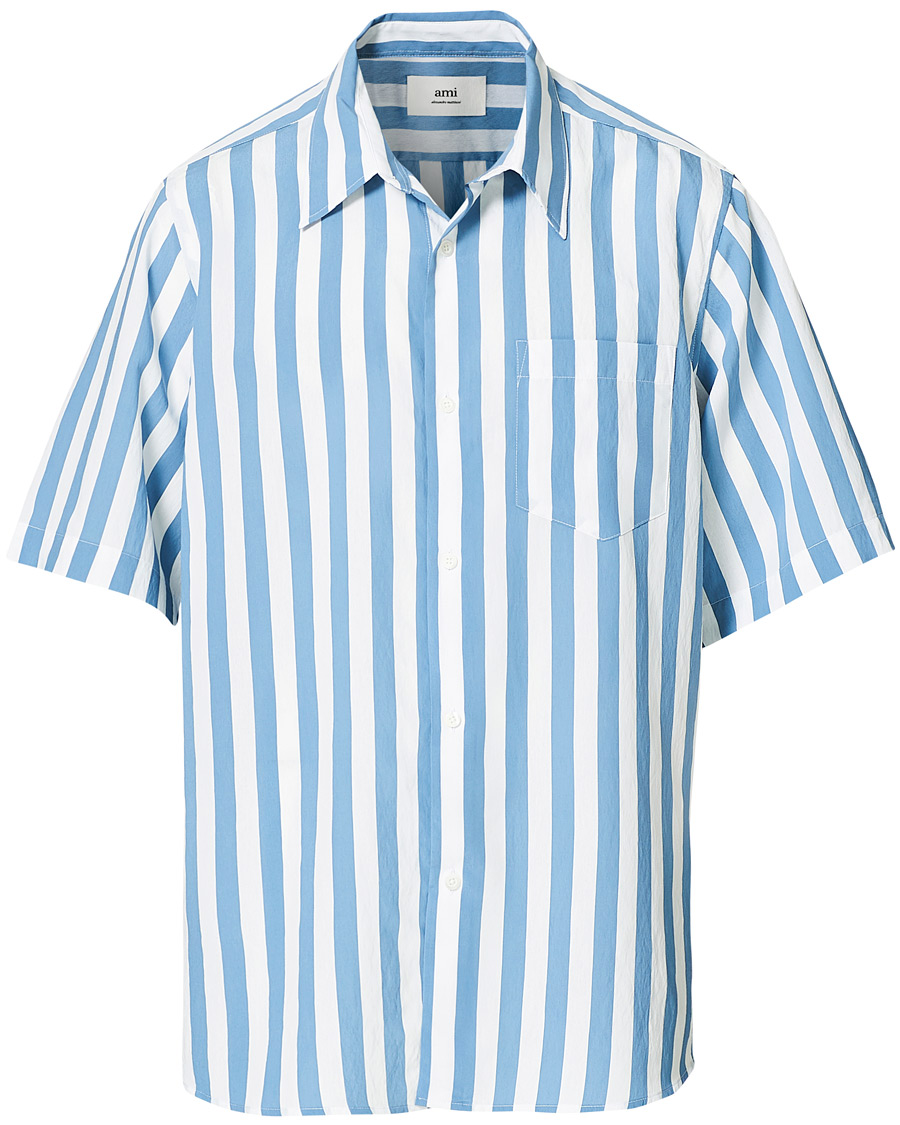 Herr | Skjortor | AMI | Summer Fit Short Sleeve Shirt Light Blue/White