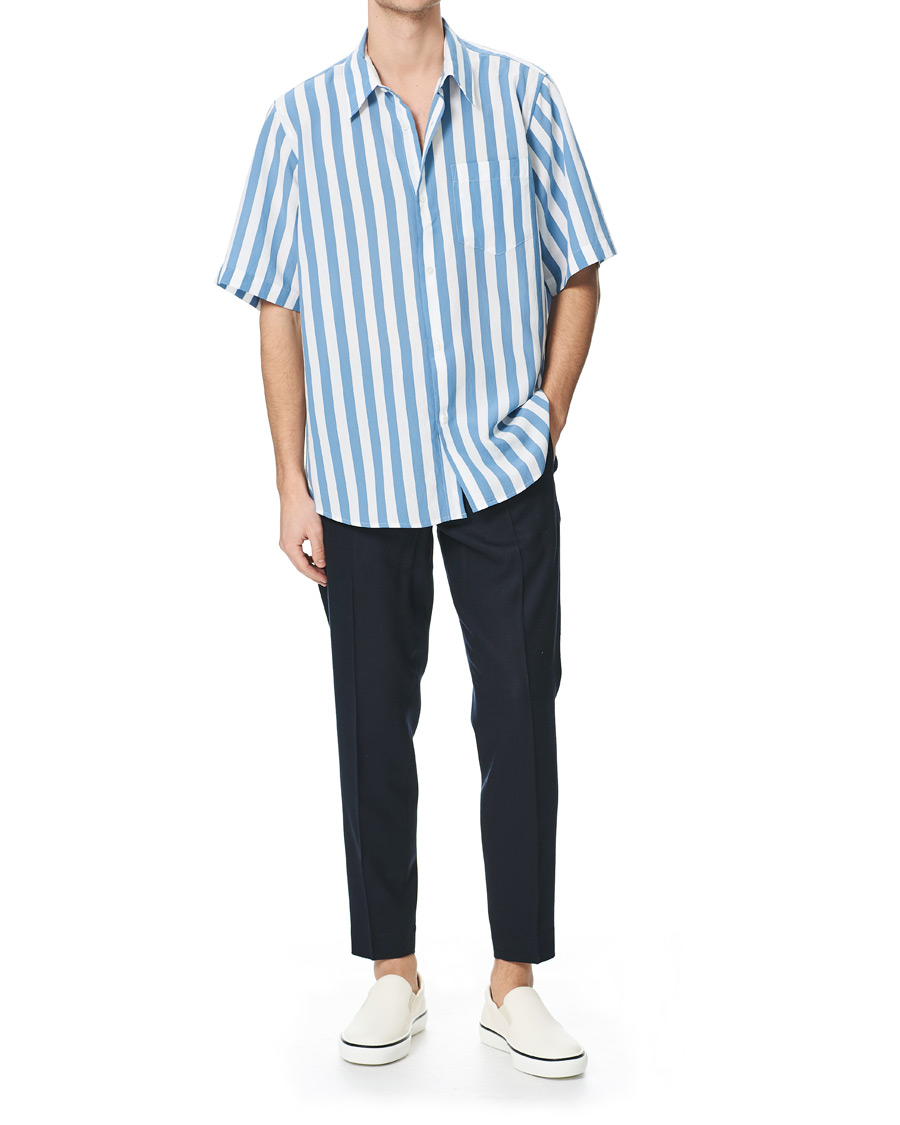 Herr | Skjortor | AMI | Summer Fit Short Sleeve Shirt Light Blue/White