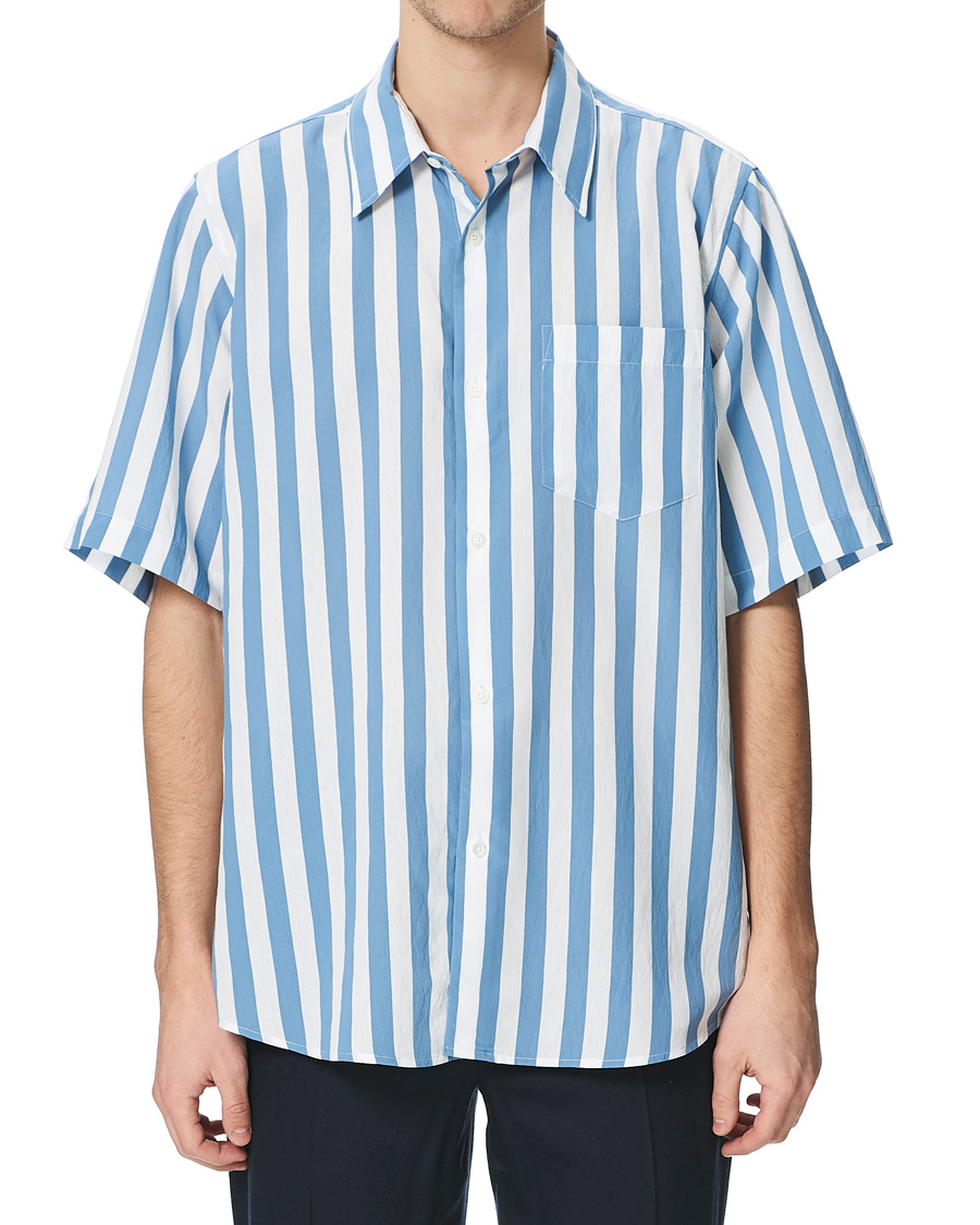 Herr | Skjortor | AMI | Summer Fit Short Sleeve Shirt Light Blue/White
