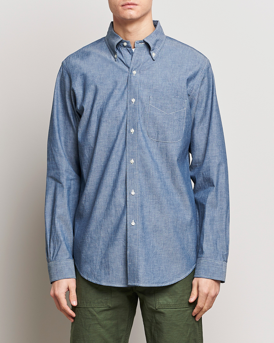 Herr | Kläder | orSlow | Denim Button Down Shirt Light Blue