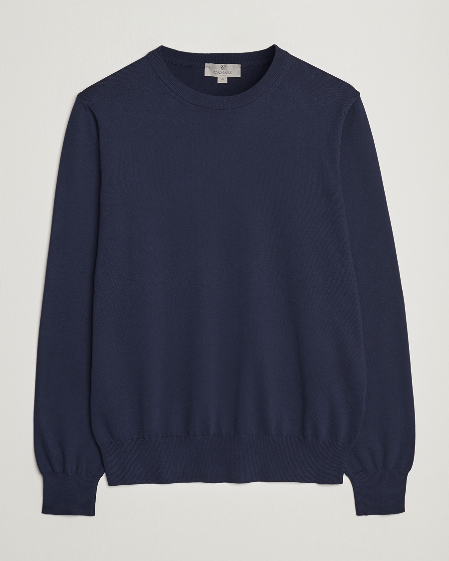 Herr | Tröjor | Canali | Cotton Crew Neck Pullover Navy