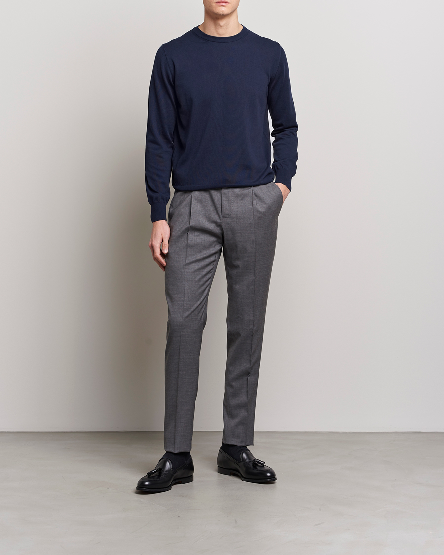 Herr | Tröjor | Canali | Cotton Crew Neck Pullover Navy