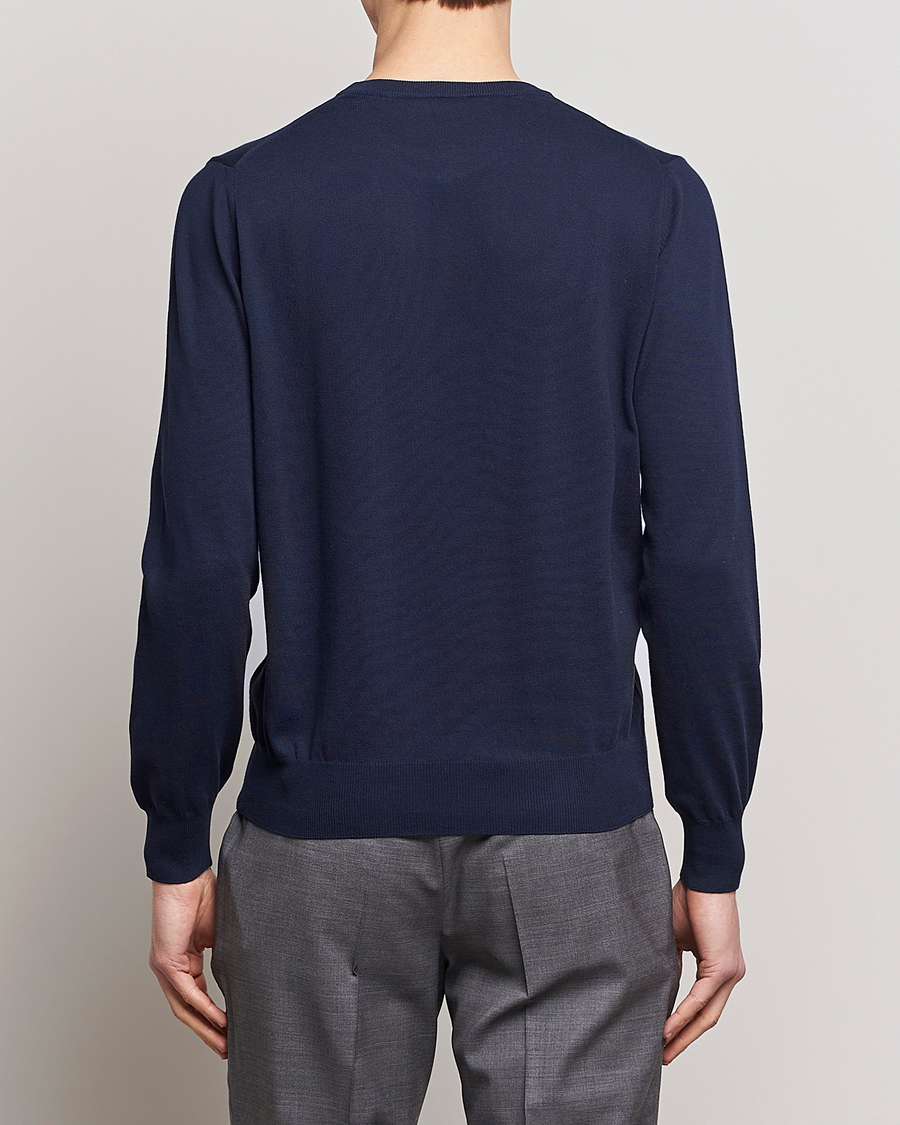 Herr | Tröjor | Canali | Cotton Crew Neck Pullover Navy