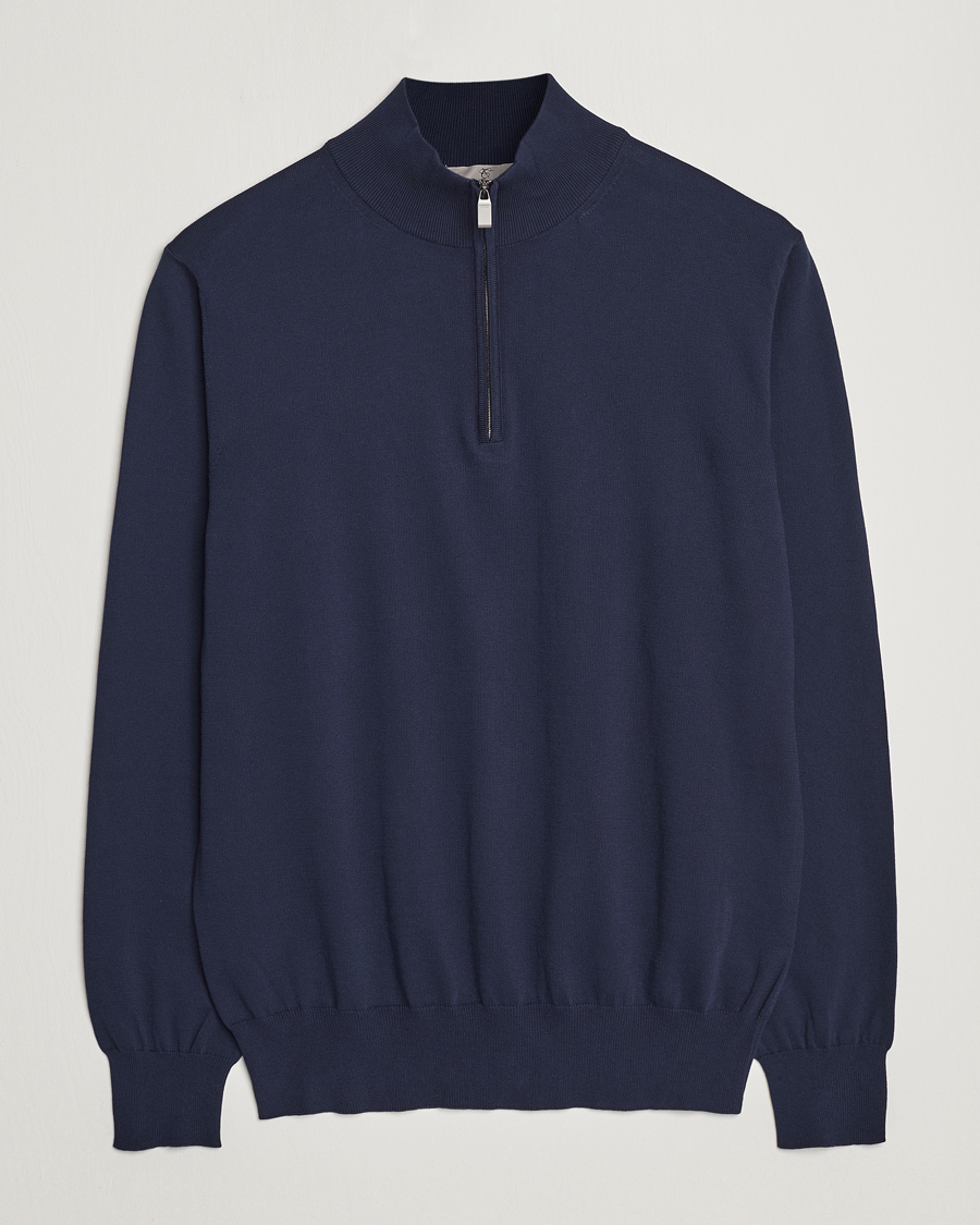 Herr | Tröjor | Canali | Cotton Half Zip Sweater Navy