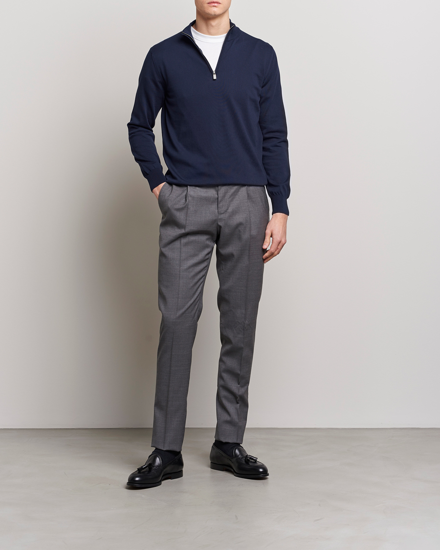 Herr | Tröjor | Canali | Cotton Half Zip Sweater Navy