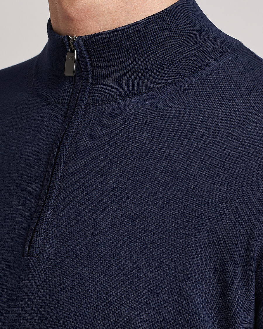Herr | Tröjor | Canali | Cotton Half Zip Sweater Navy