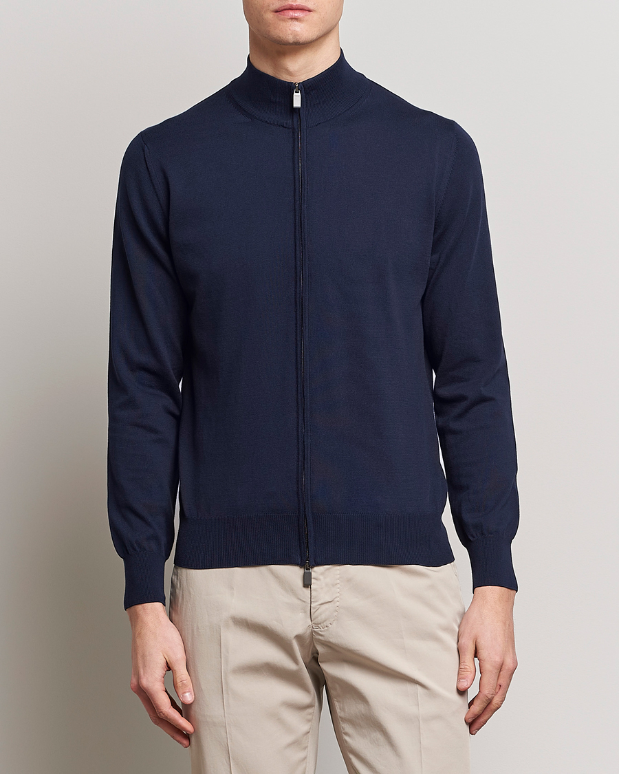 Herr | Canali | Canali | Cotton Full Zip Sweater Navy