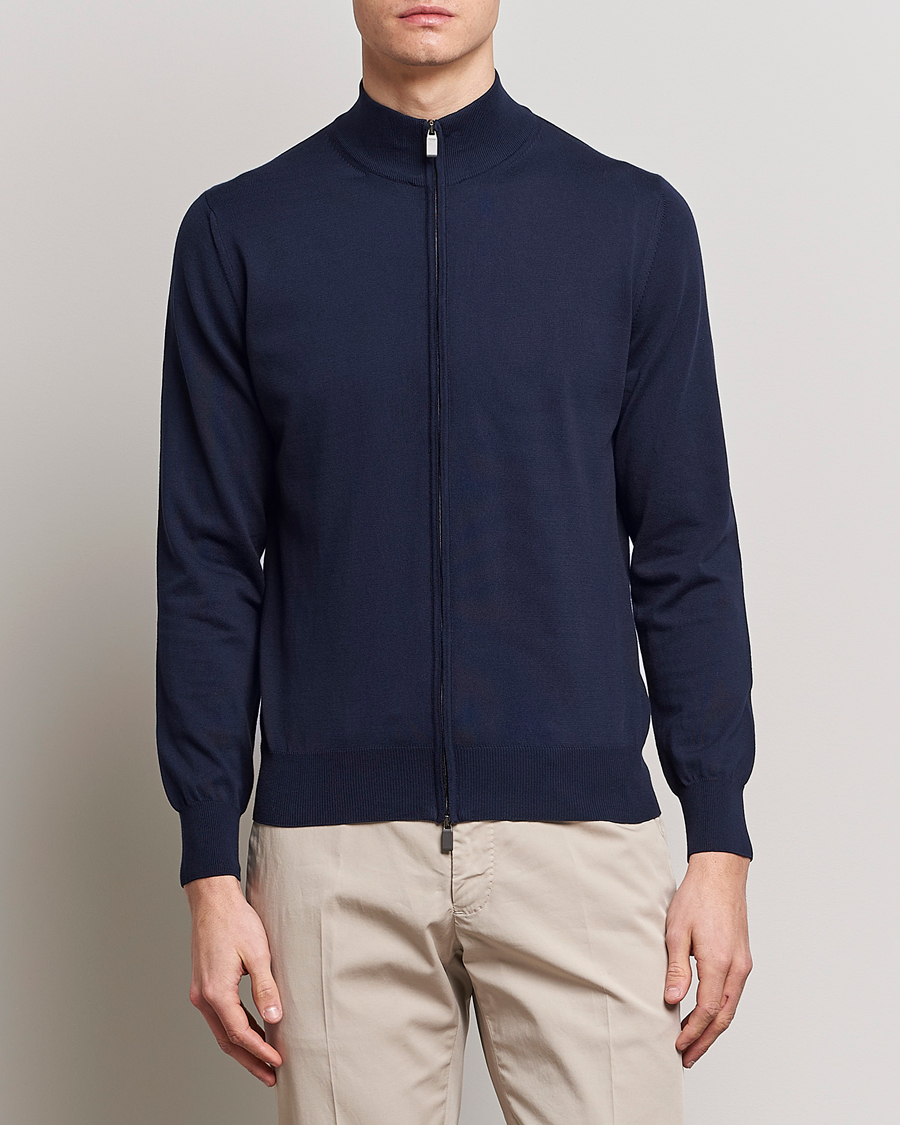 Herr |  | Canali | Cotton Full Zip Sweater Navy