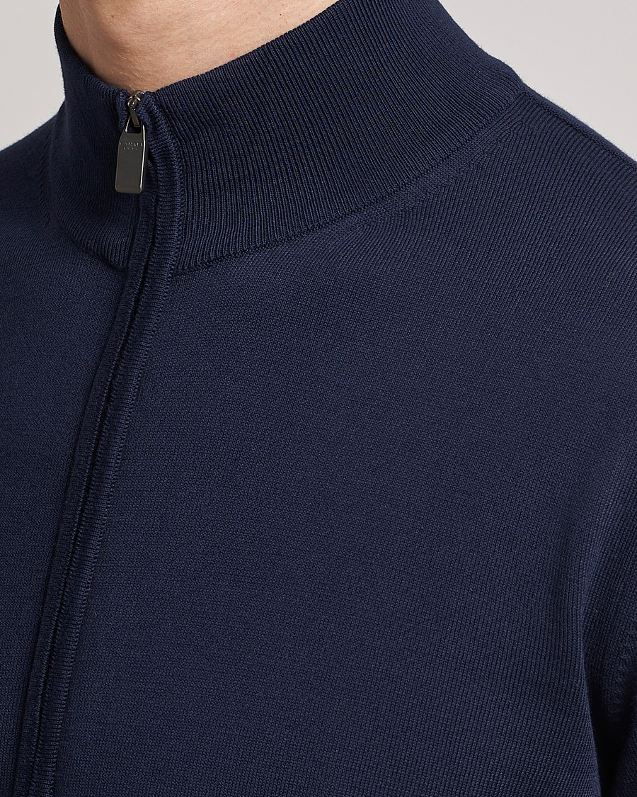 Herr | Tröjor | Canali | Cotton Full Zip Sweater Navy