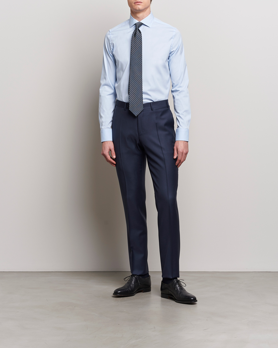 Herr | Skjortor | Canali | Slim Fit Cotton/Stretch Shirt Light Blue