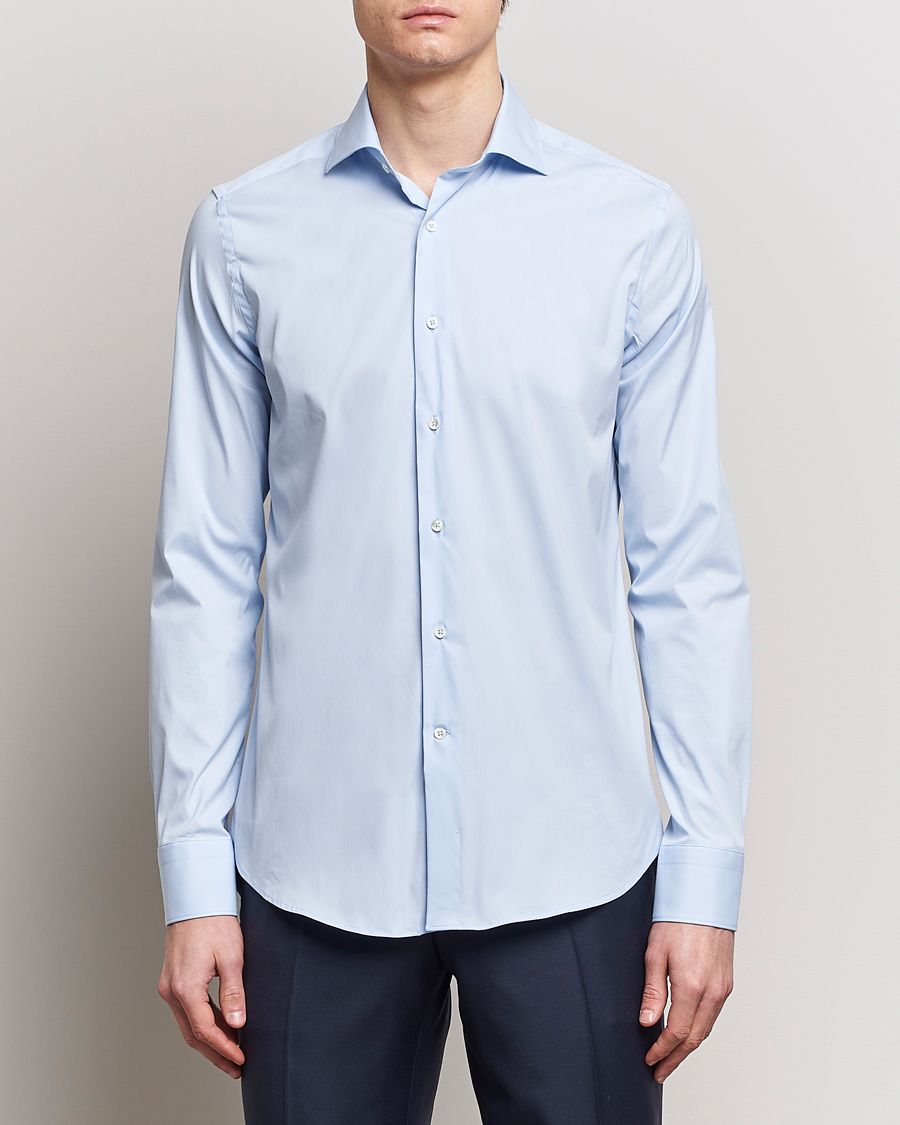 Herr | Skjortor | Canali | Slim Fit Cotton/Stretch Shirt Light Blue