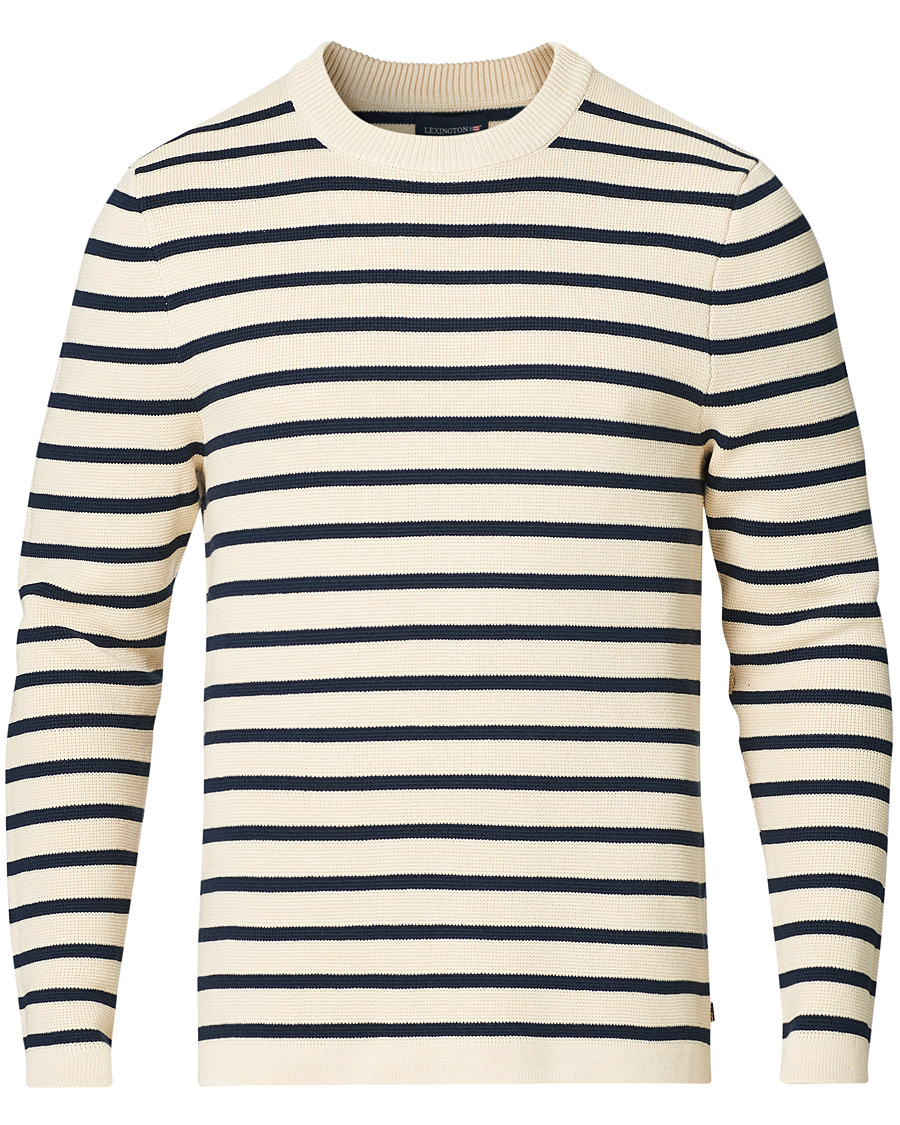 Herr | Tröjor | Lexington | Martin Full Milano Striped Sweater White/Blue
