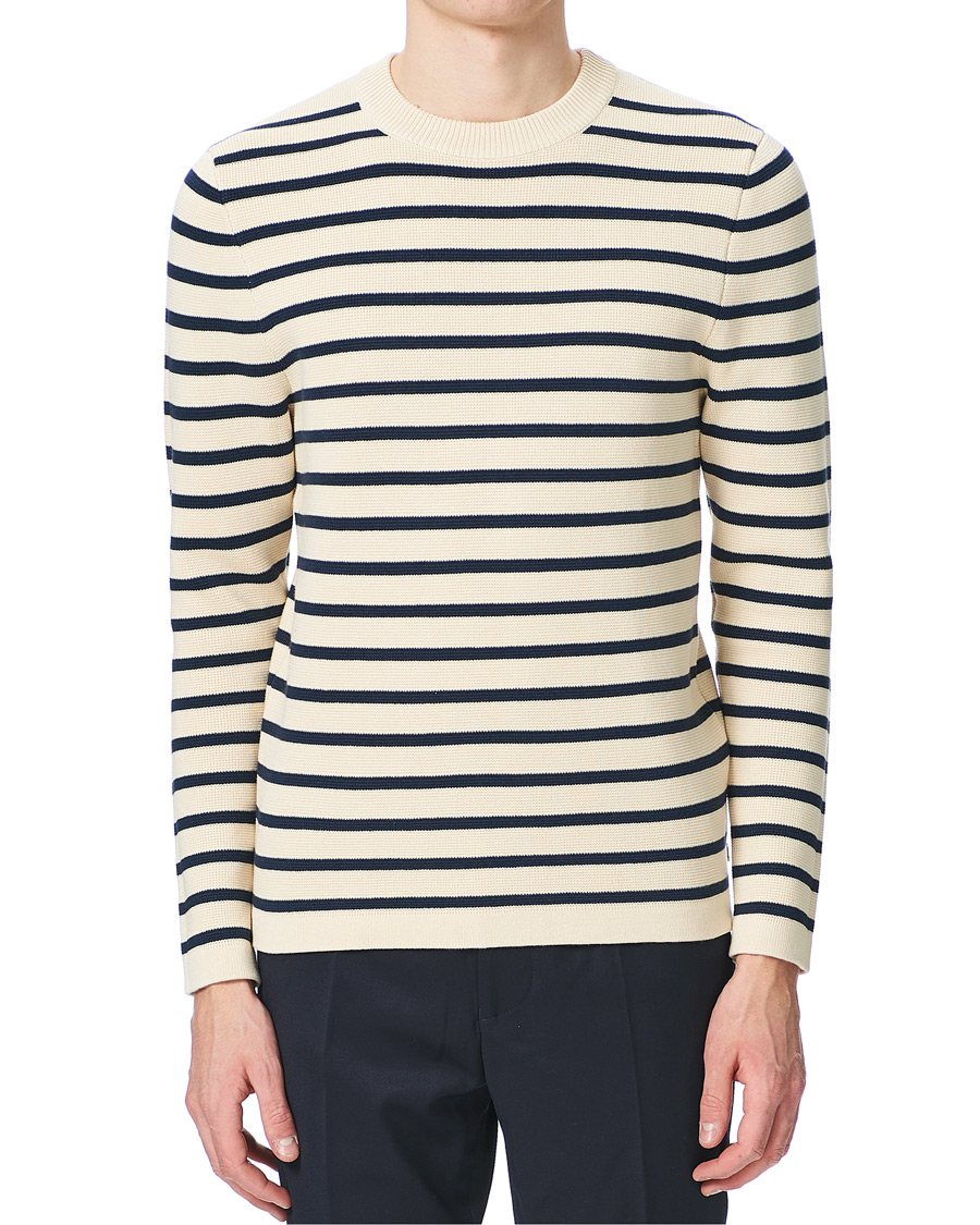 Herr | Tröjor | Lexington | Martin Full Milano Striped Sweater White/Blue
