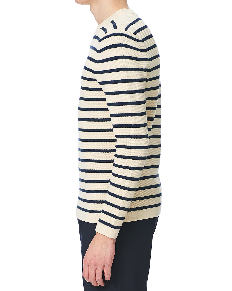 Herr | Tröjor | Lexington | Martin Full Milano Striped Sweater White/Blue