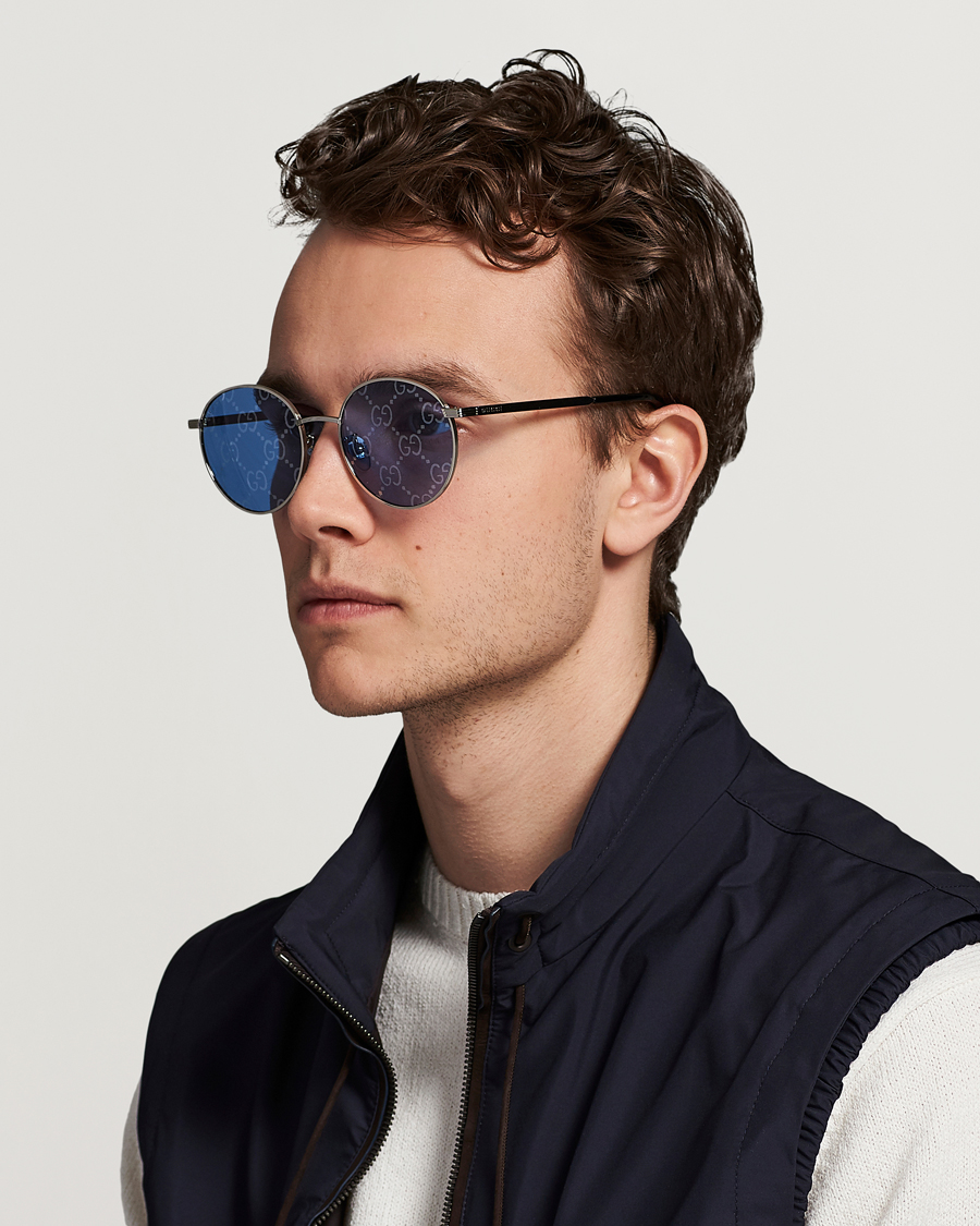 Herr | Runda solglasögon | Gucci | GG0944SA Sunglasses Silver/Blue