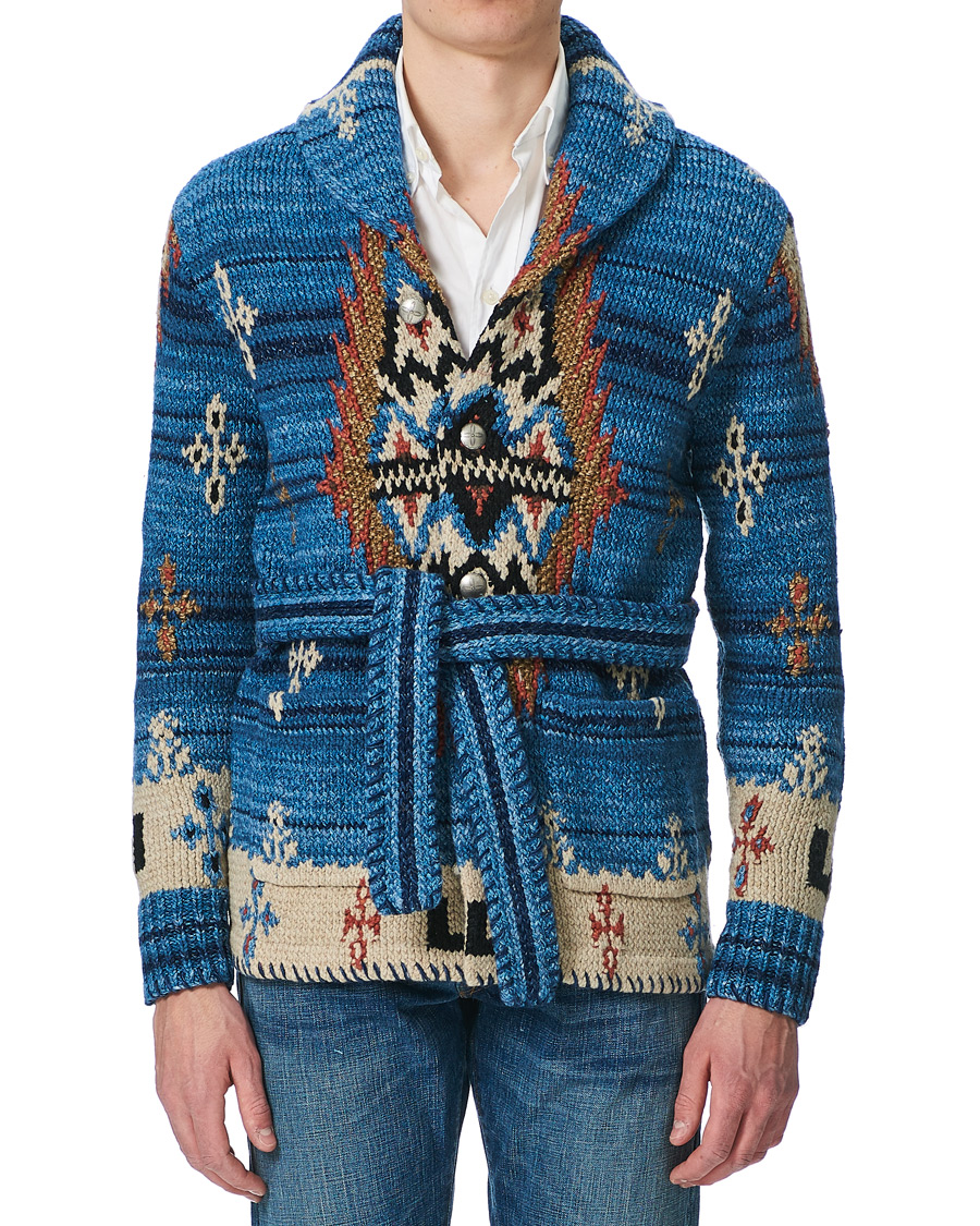 Herr | Tröjor | RRL | Ranch Belted Shawl Cardigan Indigo/Cream