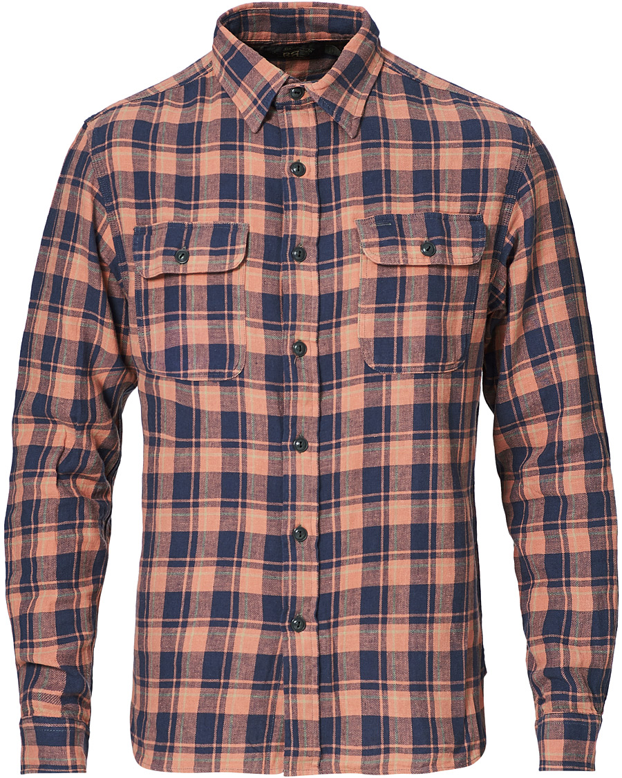 Herr | Skjortor | RRL | Cotton/Linen Matlock Workshirt Coral/Blue