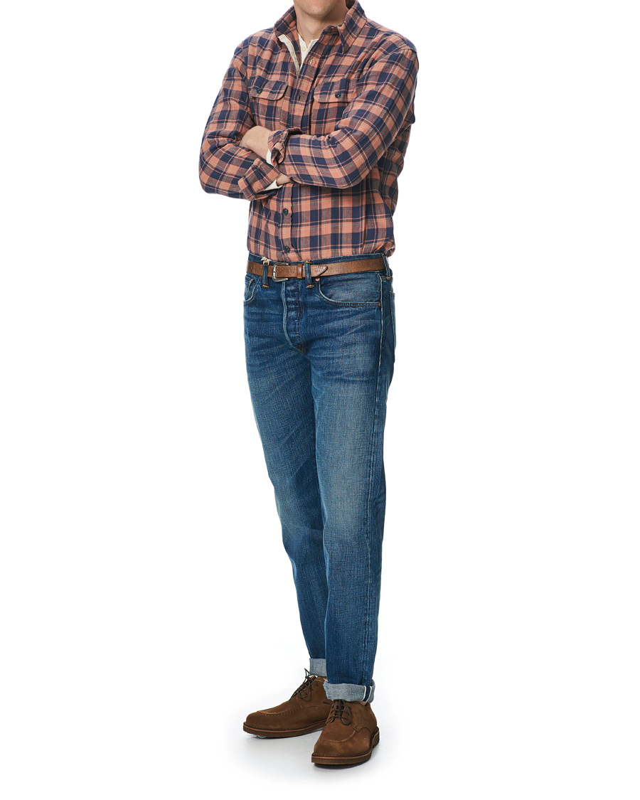 Herr | Skjortor | RRL | Cotton/Linen Matlock Workshirt Coral/Blue