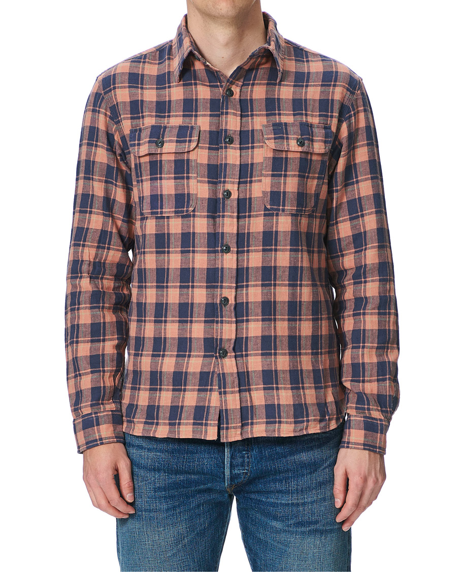 Herr | Skjortor | RRL | Cotton/Linen Matlock Workshirt Coral/Blue