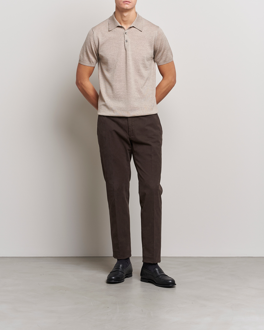 Herr |  | Morris Heritage | Short Sleeve Knitted Polo Shirt Khaki