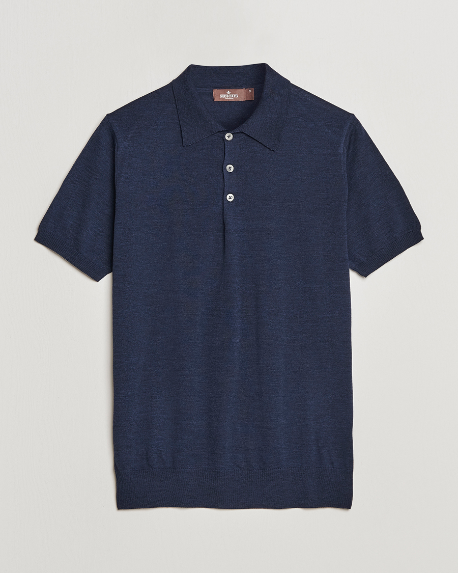 Herr |  | Morris Heritage | Short Sleeve Knitted Polo Shirt Navy