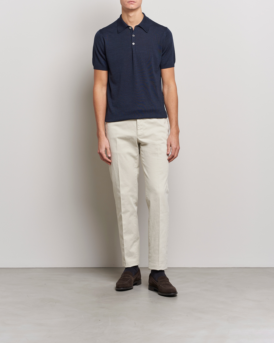 Herr | Pikéer | Morris Heritage | Short Sleeve Knitted Polo Shirt Navy