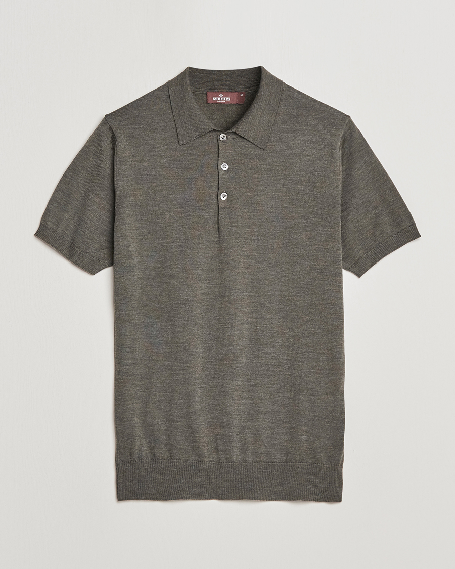 Herr |  | Morris Heritage | Short Sleeve Knitted Polo Shirt Olive Green