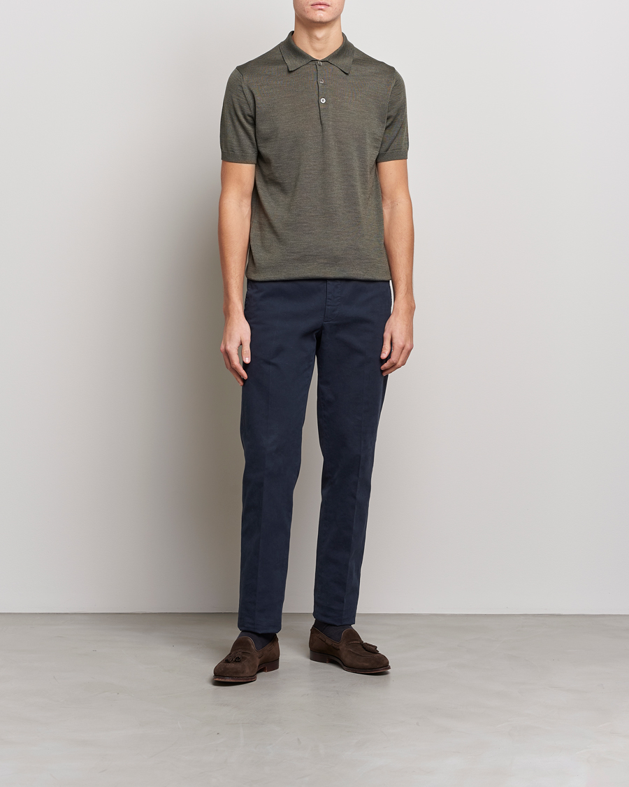 Herr | Pikéer | Morris Heritage | Short Sleeve Knitted Polo Shirt Olive Green