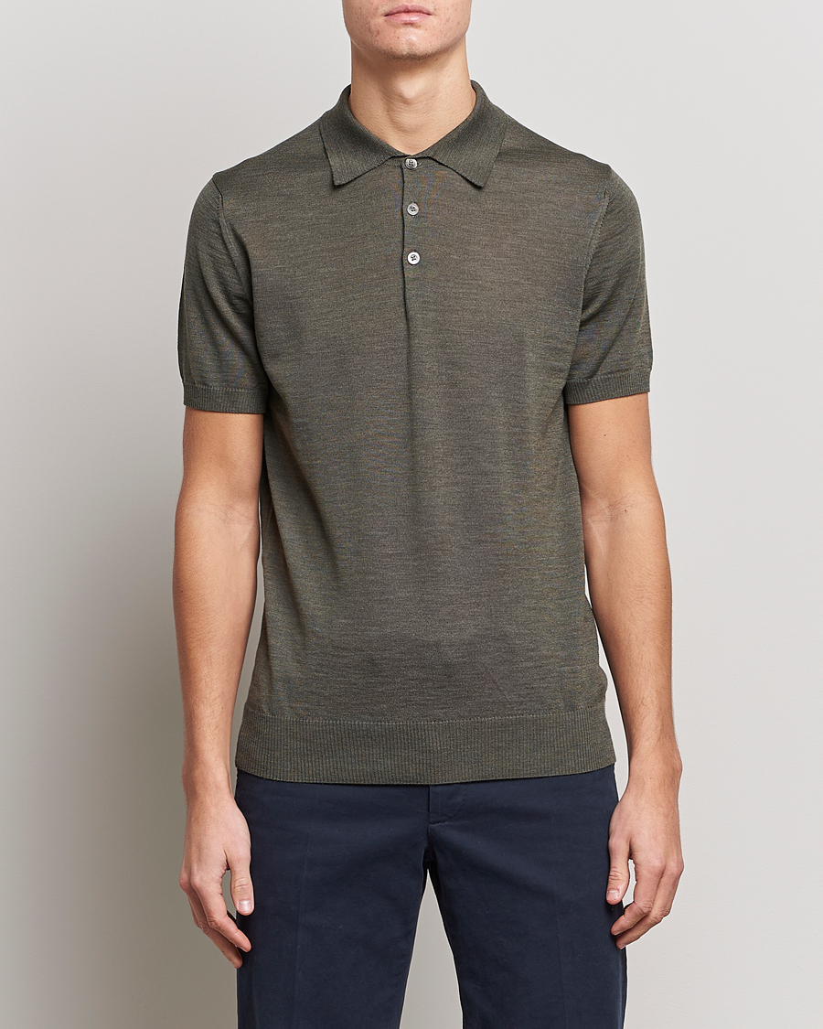 Herr | Pikéer | Morris Heritage | Short Sleeve Knitted Polo Shirt Olive Green