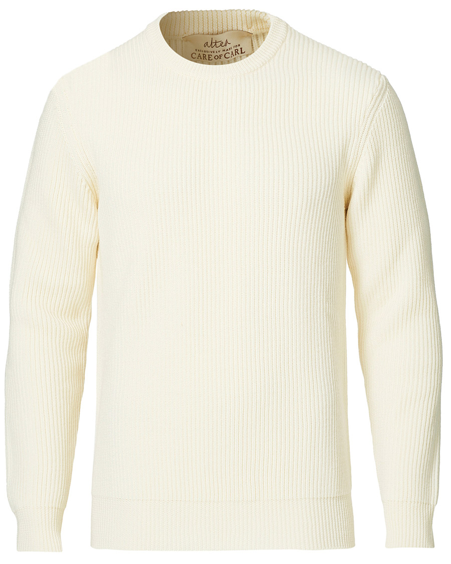 Herr | Tröjor | Altea | Rib Stitch Crew Neck Off White