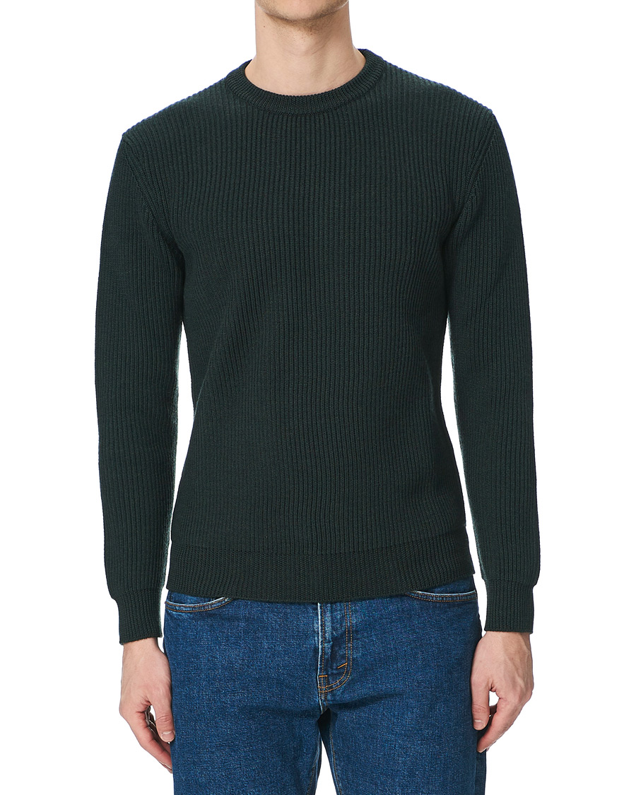 Herr | Tröjor | Altea | Rib Stitch Crew Neck Dark Green