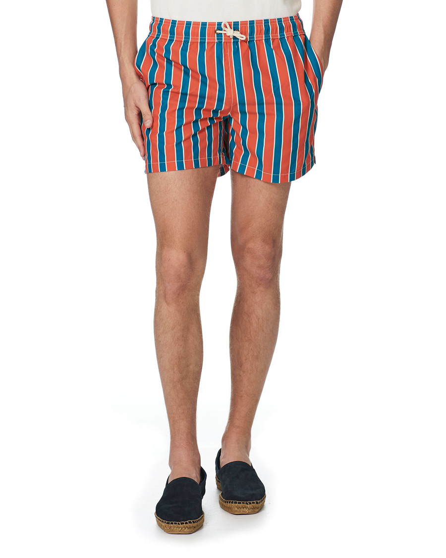Herr | Badbyxor | Ripa Ripa | Monterosso Striped Swimshorts Green/Orange