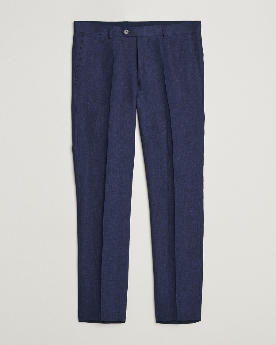 Herr | Byxor | Oscar Jacobson | Denz Linen Trousers Navy