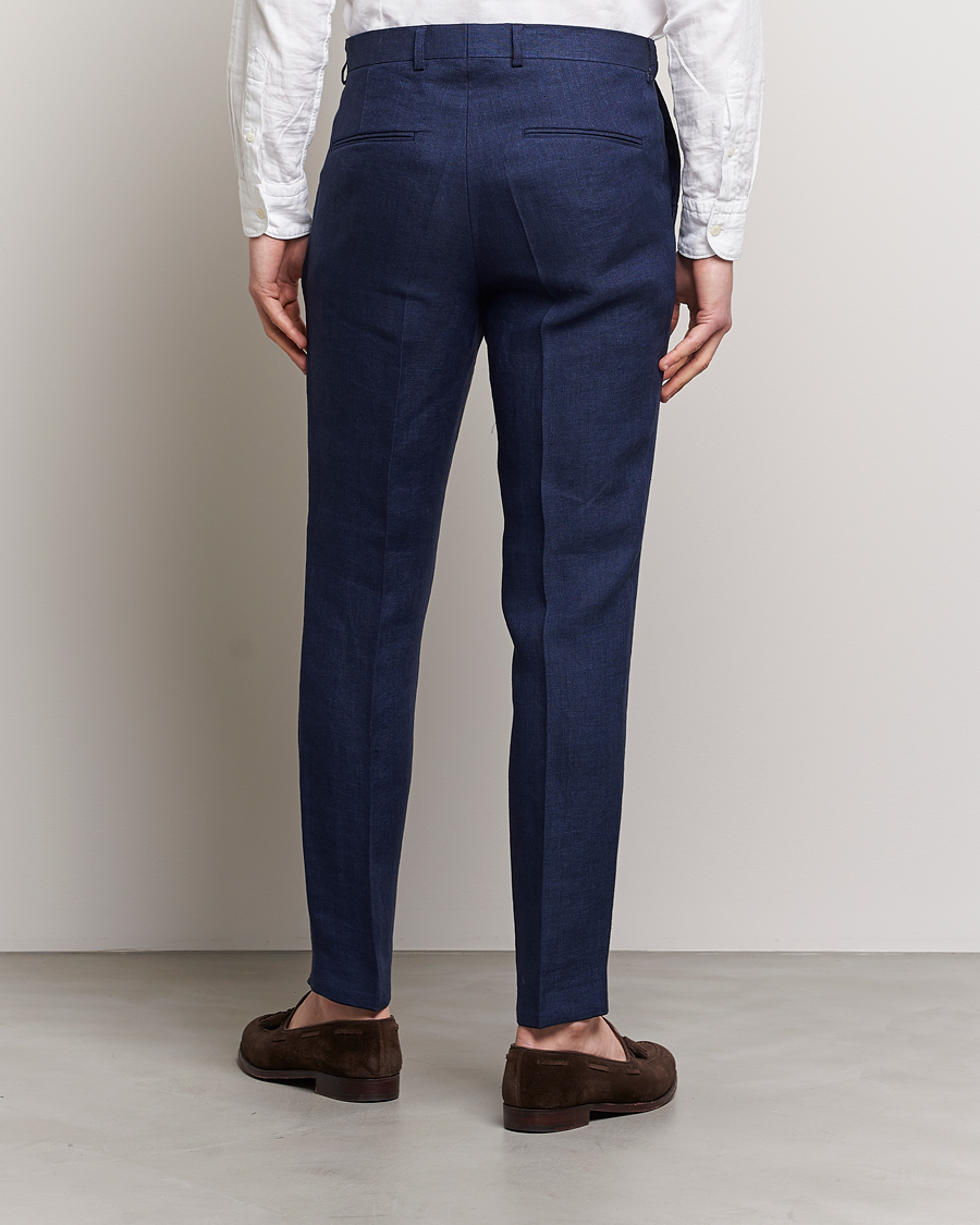 Herr | Byxor | Oscar Jacobson | Denz Linen Trousers Navy