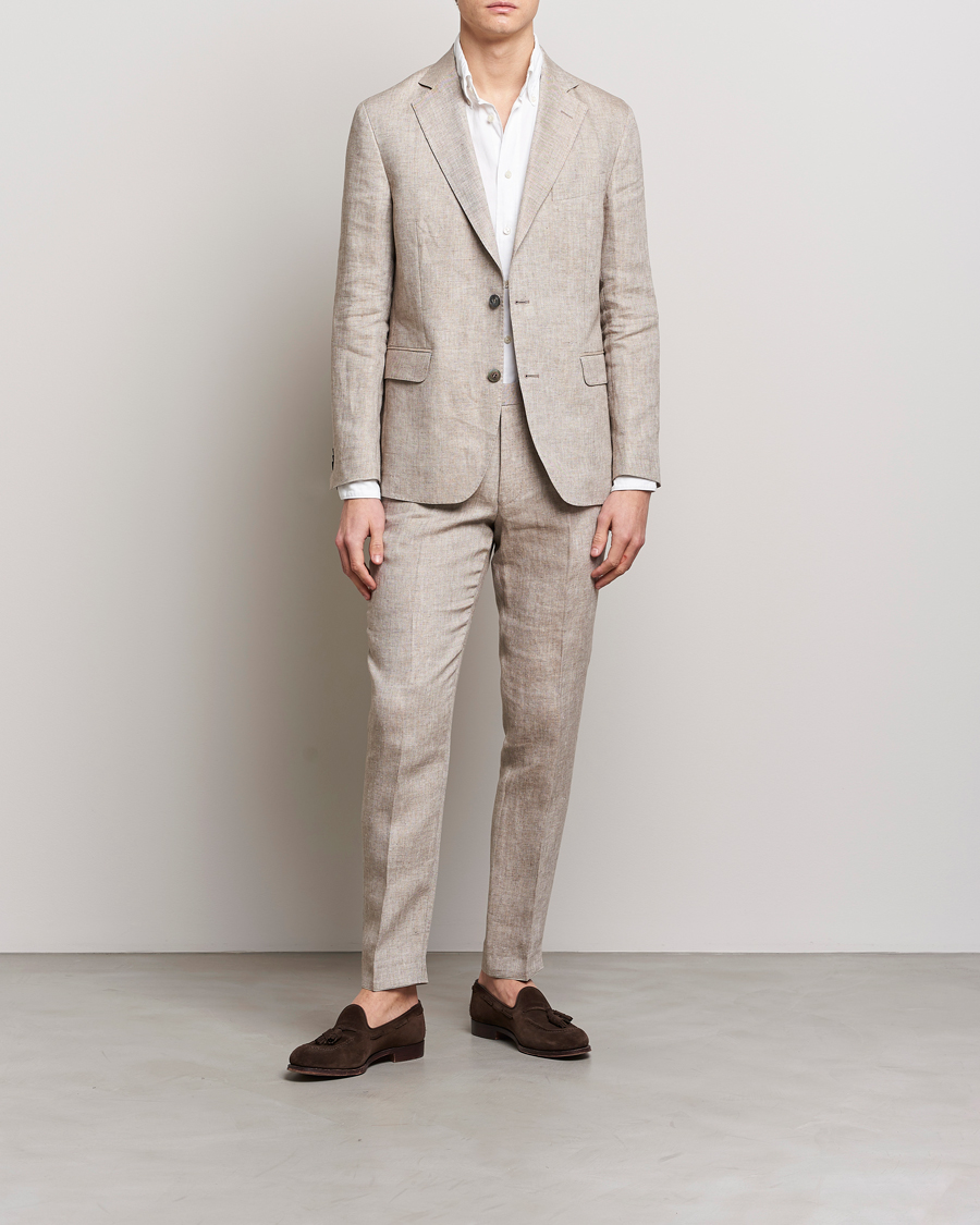 Herr | Byxor | Oscar Jacobson | Denz Linen Trousers Beige